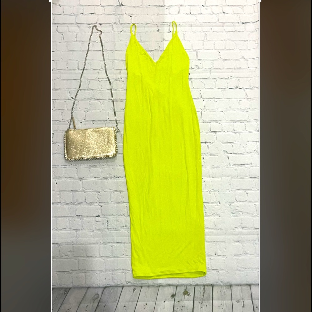 NWT Naked Wardrobe Lime Green MIDI dress